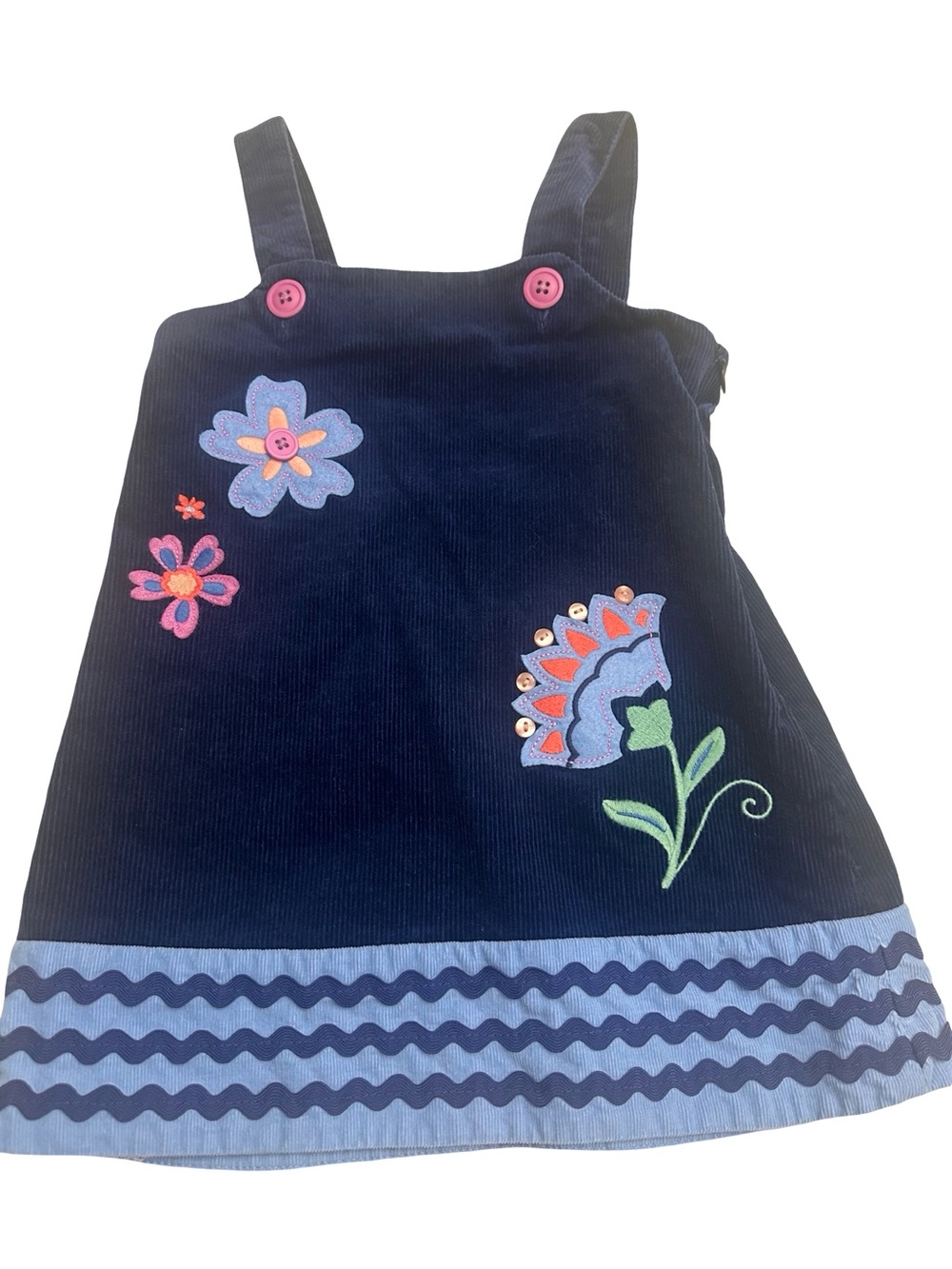 3T Hartstrings Navy Corduroy Dress with Ruffle Detail